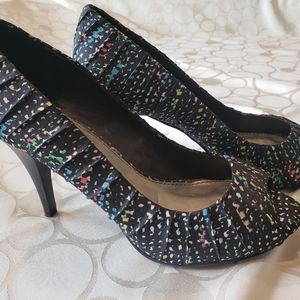Fergalicous peep toe pumps, black with multi color dots